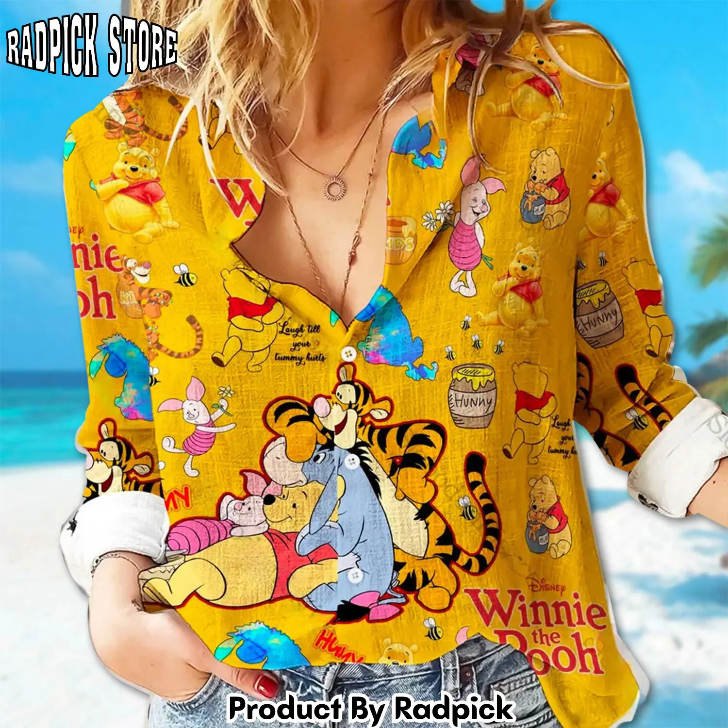 Radpick winnie the pooh linen tshirt pooh linen linen casual shirt pooh tigger piglet eeyore women blouses shirt magic kingdom vacation g rp66211